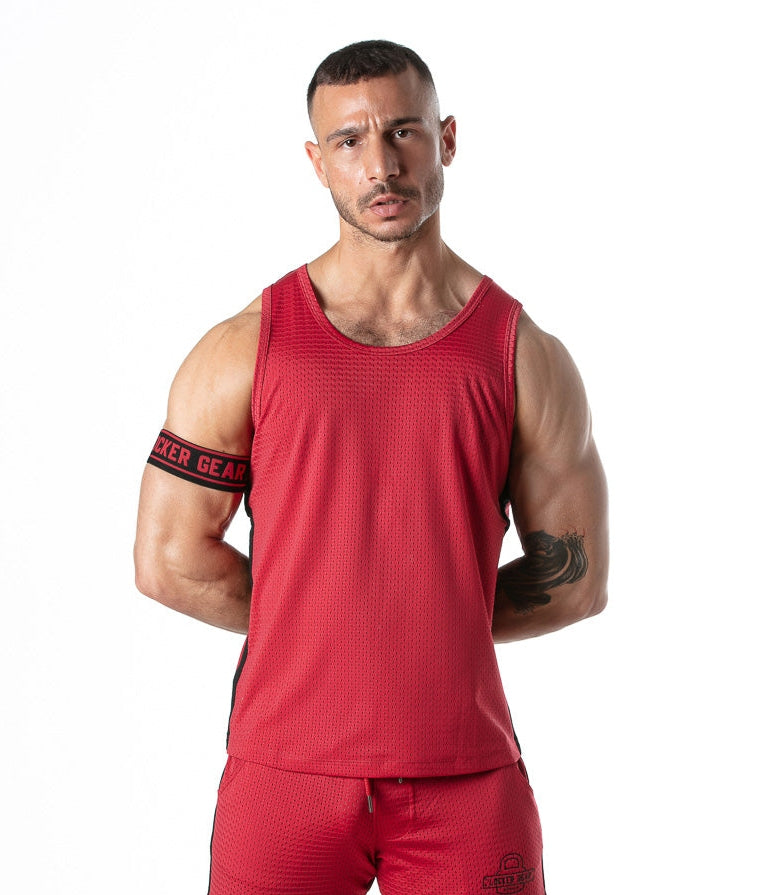 【LG】Sport Mesh Stripe Tanktop Red + Free Armband