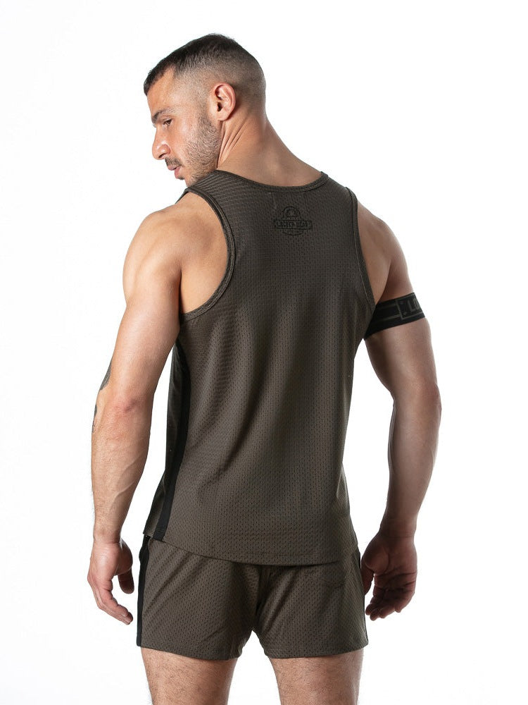 【LG】Sport Mesh Stripe Tanktop Khaki + Free Armband